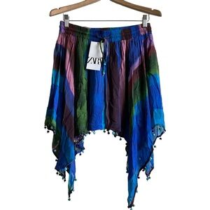 Zara Beaded Hem Boho Peacock Blue size Large Skirt